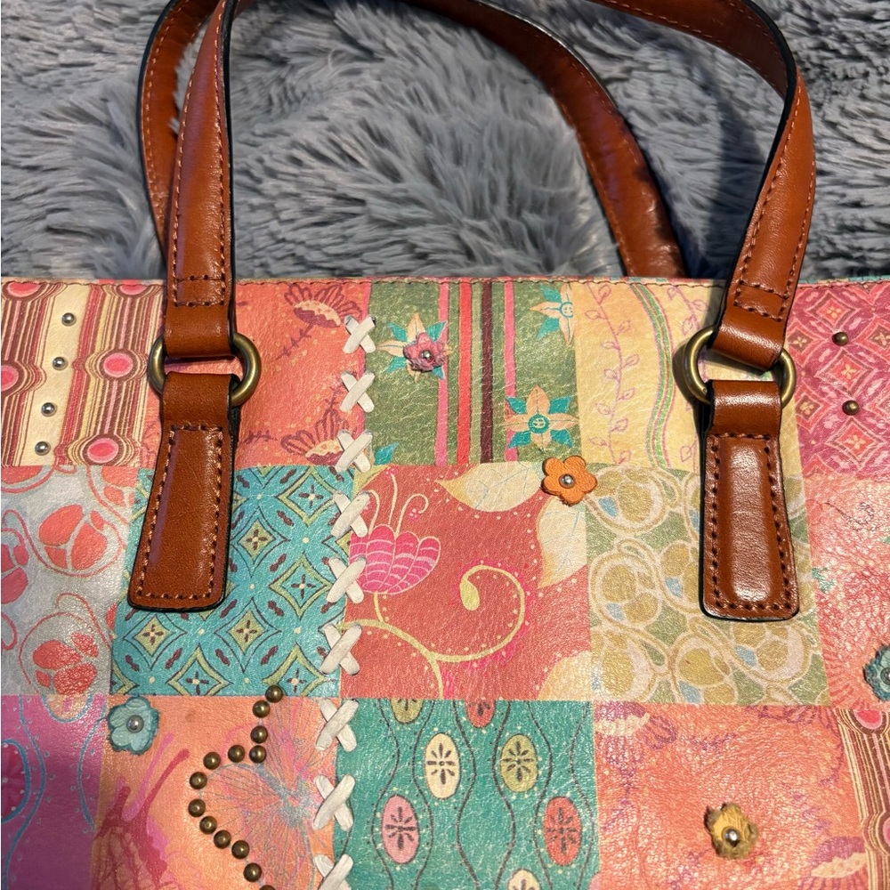 Fossil Floral Patchwork Satchel - image 2